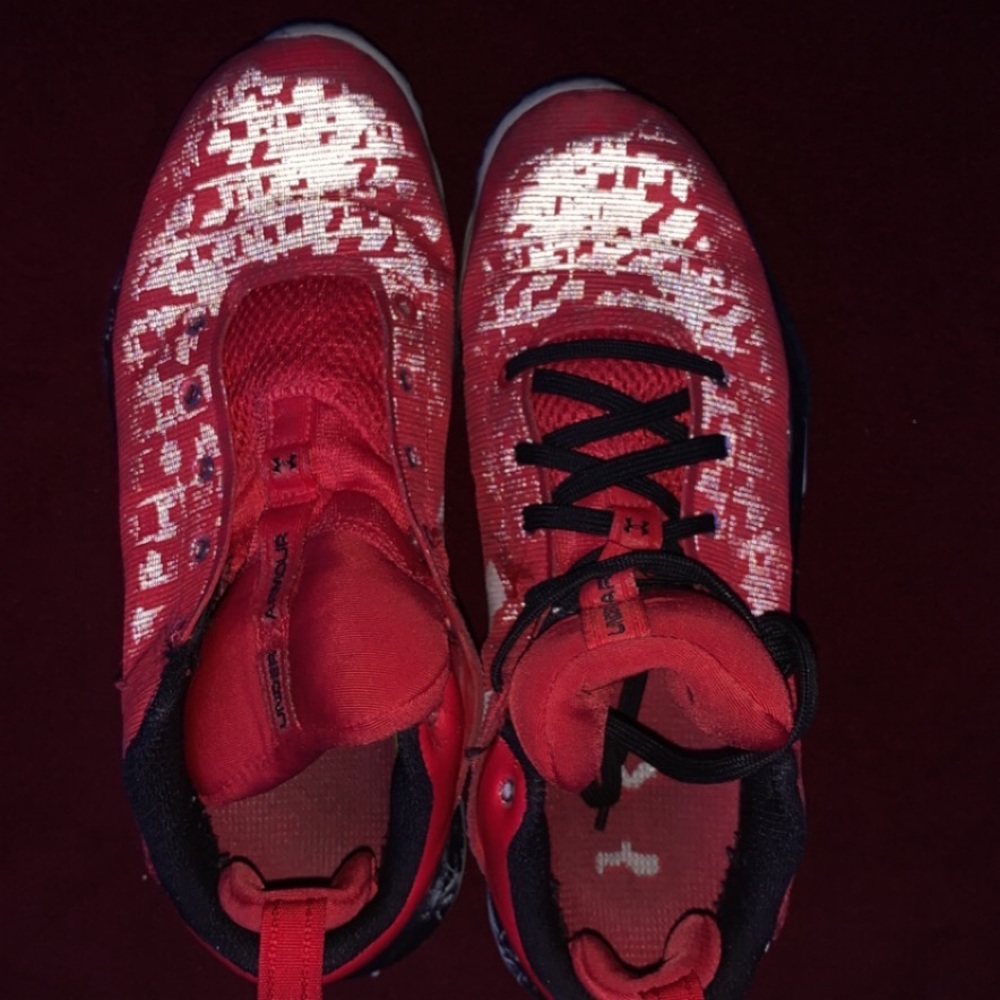 Under armor red basketball shoes